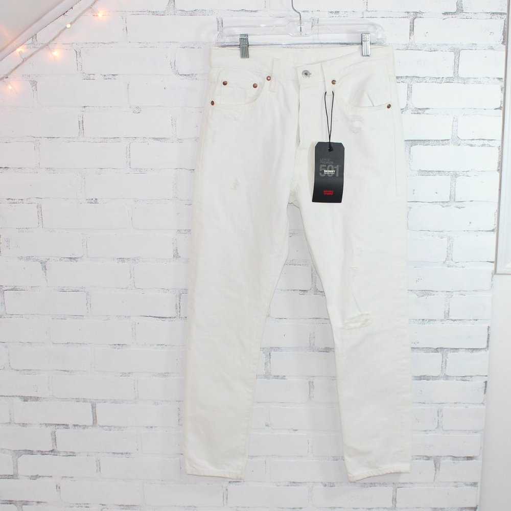 Levi's White Button Fly 501 Jeans